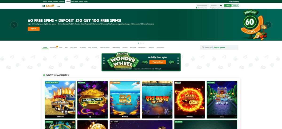 Screenshot of the Paddy Power website
